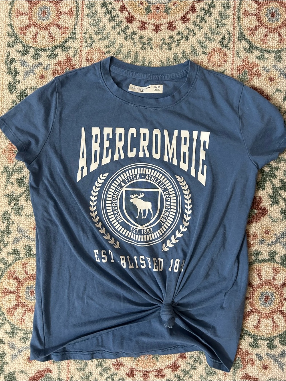 abercrombie kids blue tee with white logo